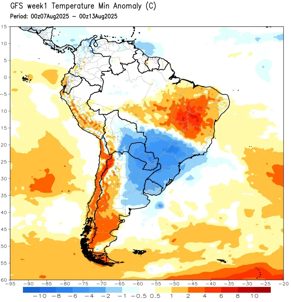 Modelo norte-americano GFS projeta temperatura abaixo a muito abaixo da média por muitas noites seguidas entre e o final desta semana e a metade da próxima | NOAA