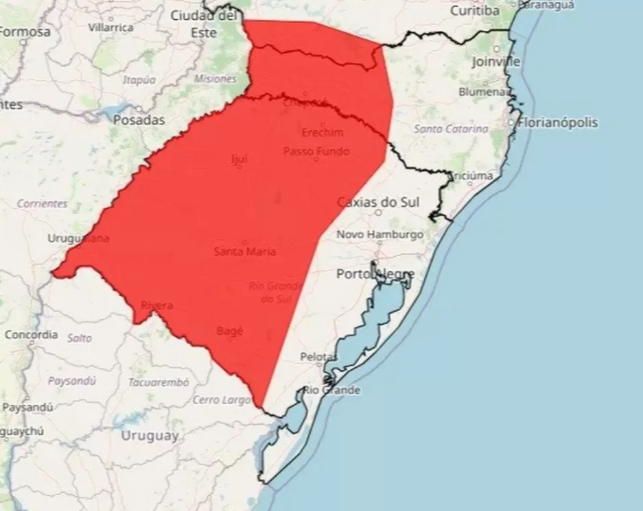 Alerta é válido nas áreas em vermelho do mapa. Instituto Nacional de Meteorologia (Inmet) / Reprodução